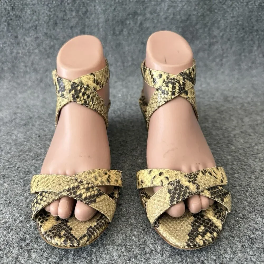Jimmy Choo Connor Tan Snake Print Ankle Strap Low Wedge Sandals EU 37.5 US 7.5